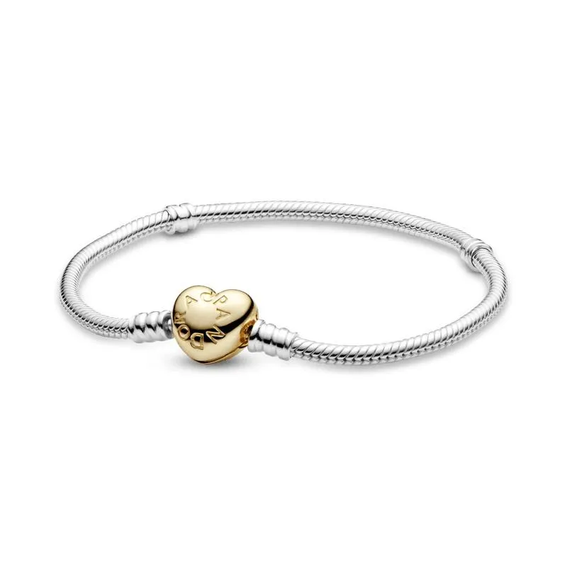 Brazalete Pandora Moments Cadena de Serpiente con Broche de Corazón con Recubrimiento en Oro de 14k