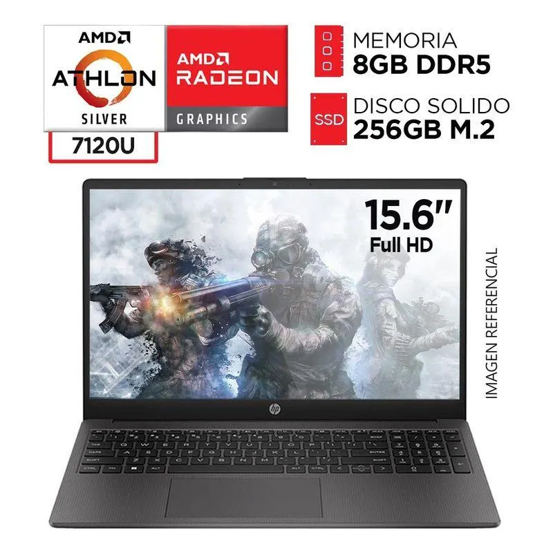 Laptop HP Amd Athlon Silver 7120U DDR5 8GB SSD 256GB Pantalla 15,6 pulgadas HD