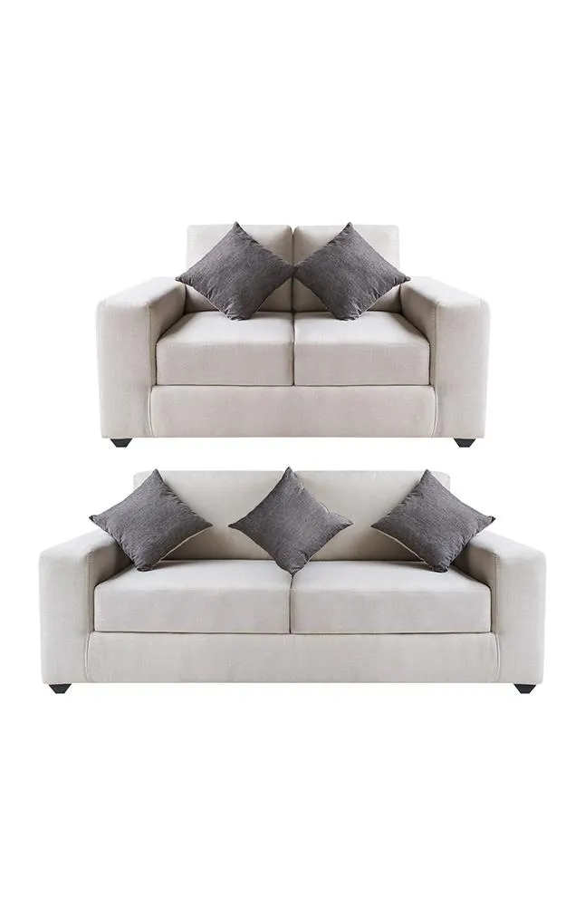 Juego de Sala Forli Spring 3-2 Tela Crema+5 Cojines Decorativos