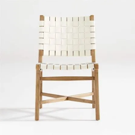 Silla de Comedor de Terraza Taj de Cuero Blanco con Estructura de Madera