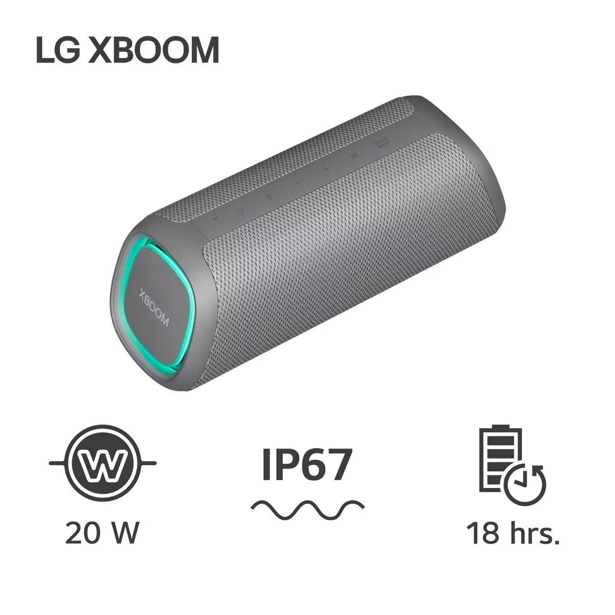 Parlante LG XBOOM Go XG5 Gris | 20W | Sound Boost | Light Studio | IP67 | 18 Horas de Batería