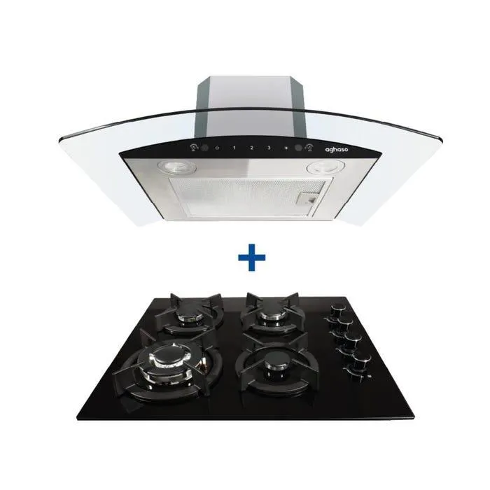 Combo Aghaso Encimera 4 Hornillas GN 60CM + Campana Chimenea Touch 60 CM