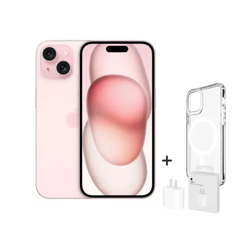IPHONE 15 128GB CHIP FISICO - ROSADO + CARGADOR + CASE PROTECTOR