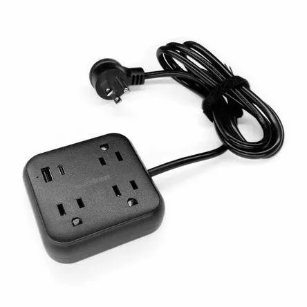 Extensión cuadro 3 tomas 1 USB 1 Tipo C Negra