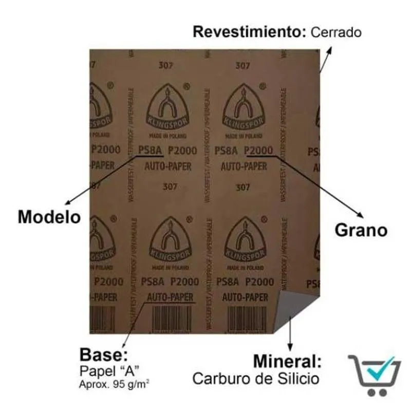 Pack x 5 : Lija Agua Klingspor PS8C Grano 1000 - Gris