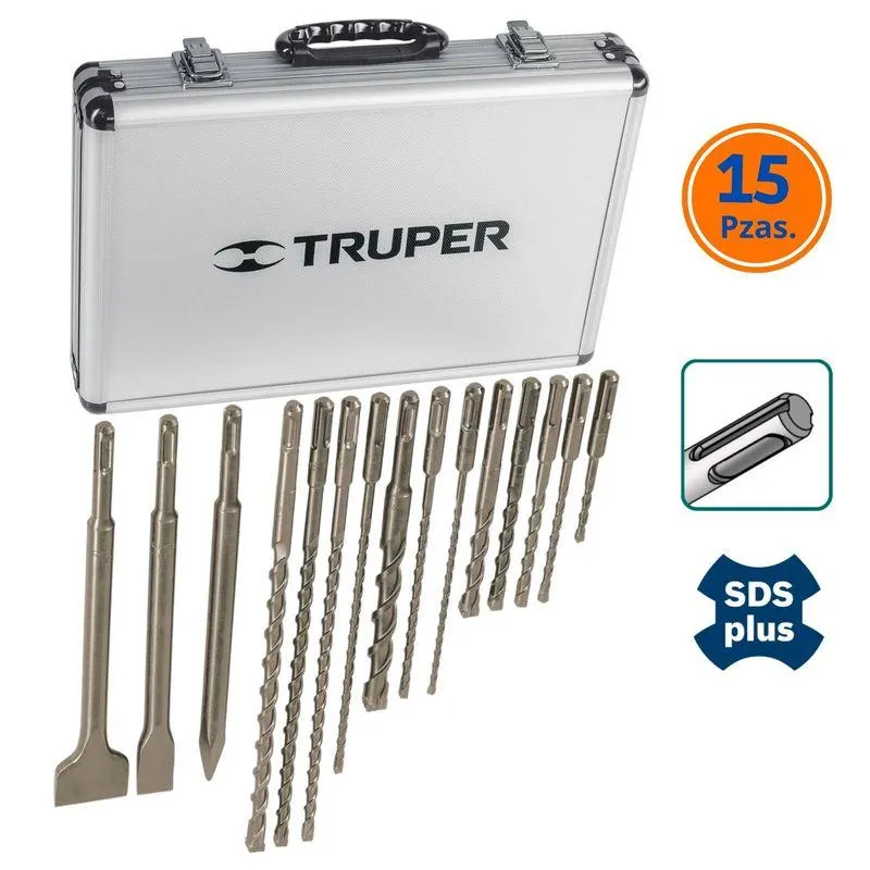 Juego de brocas y cinceles para ROTOMARTILLO y TALADRO 15 Pzas truper