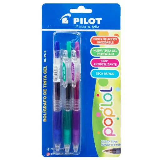 Bolígrafo Pilot Pop Lol Set Tinta Gel x3 Blister (Azul, Verde, Uva)
