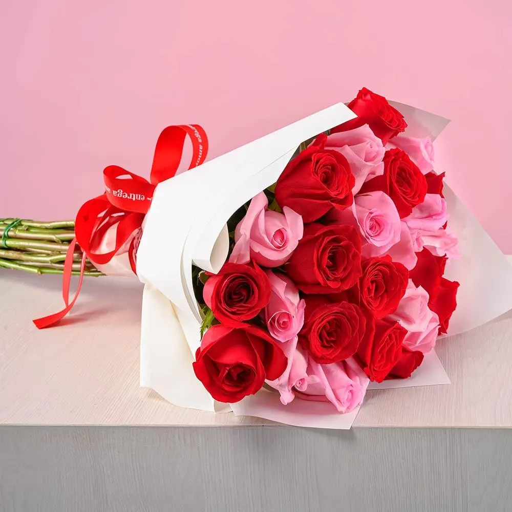 Ramo con 25 Rosas Rojas y Rosadas