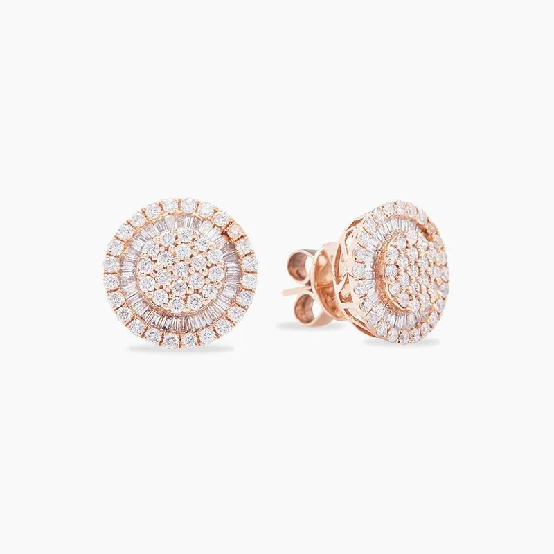 Aretes roseta en oro rosa 18k y diamantes