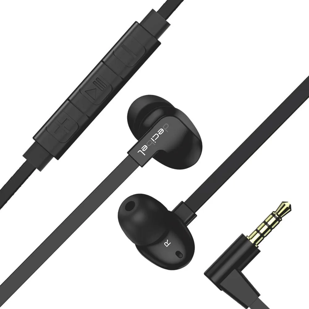 Audífonos in ear con micrófono Decibel X-Bass cable plano, conector 3.5 mm, control de música y llamadas, negro