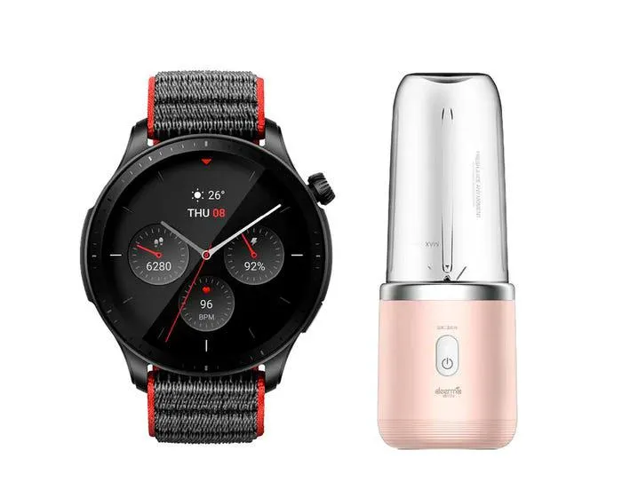 Reloj Smart Amazfit GTR 4 Racetrack Grey + Licuadora Portátil Deerma DEM-NU05 Rosa 0.4L