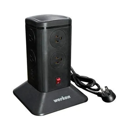 Torre supresor de picos 8 tomas 6 usb negra Werken