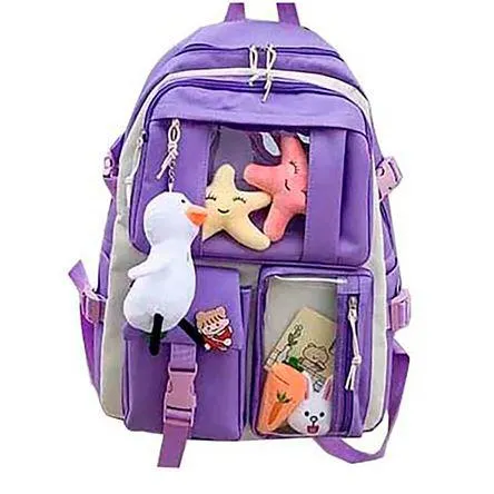 Mochila Kawaii Coreana con pines y peluches