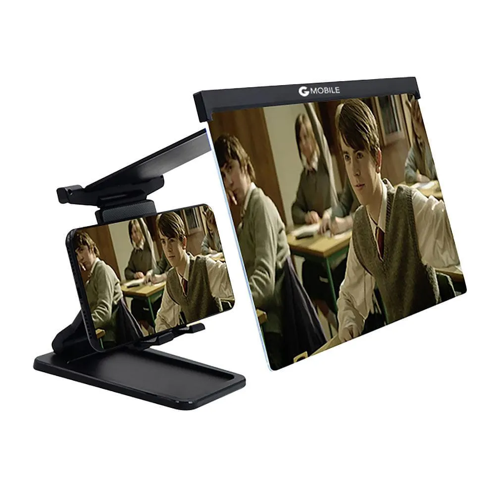 Amplificador de pantalla con soporte para celular G Mobile 12" , ajuste regulable, lente acrílico HD blu-ray