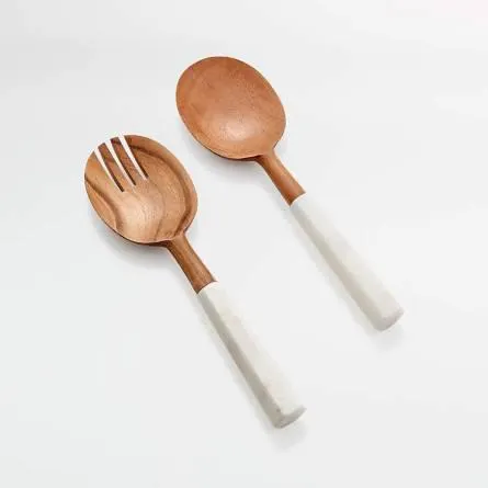 Set 2 Cucharones para Ensalada de Madera y Mármol
