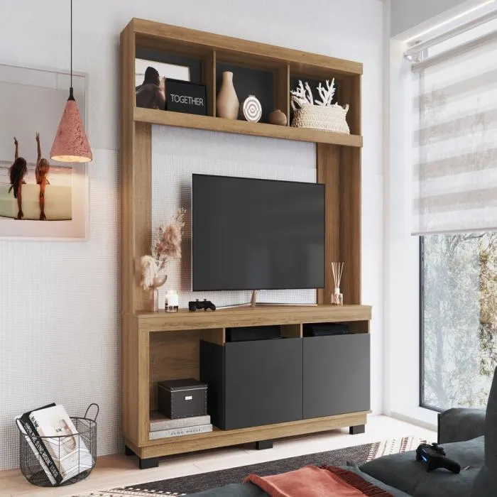 Centro de entretenimiento Delmarco Maia 160CM Miel y Grafito