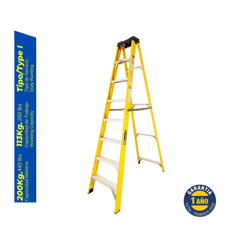 Escalera Fibra de Vidrio Tijera Simple Ascenso de 8 Pasos.