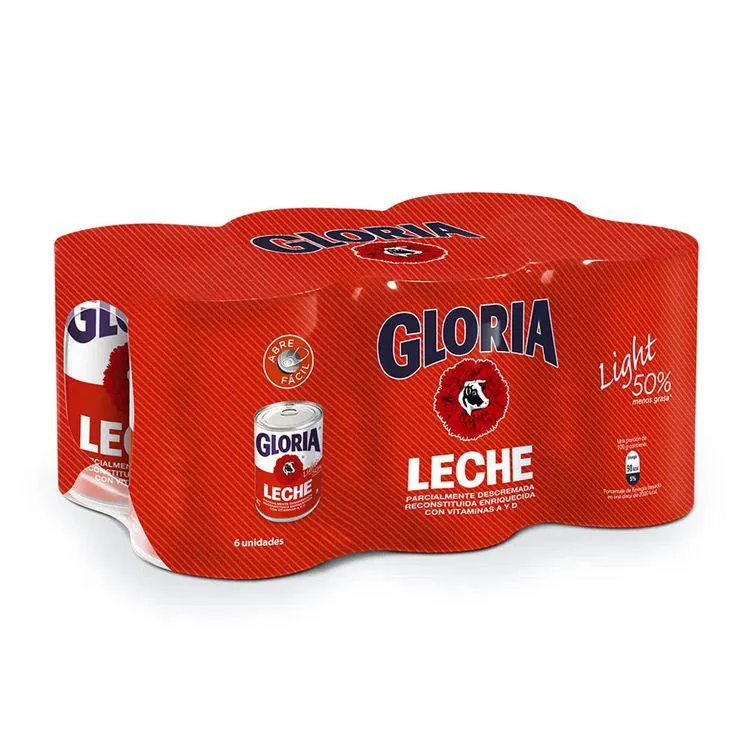 Sixpack Leche Reconstituída Gloria Light Lata 395g