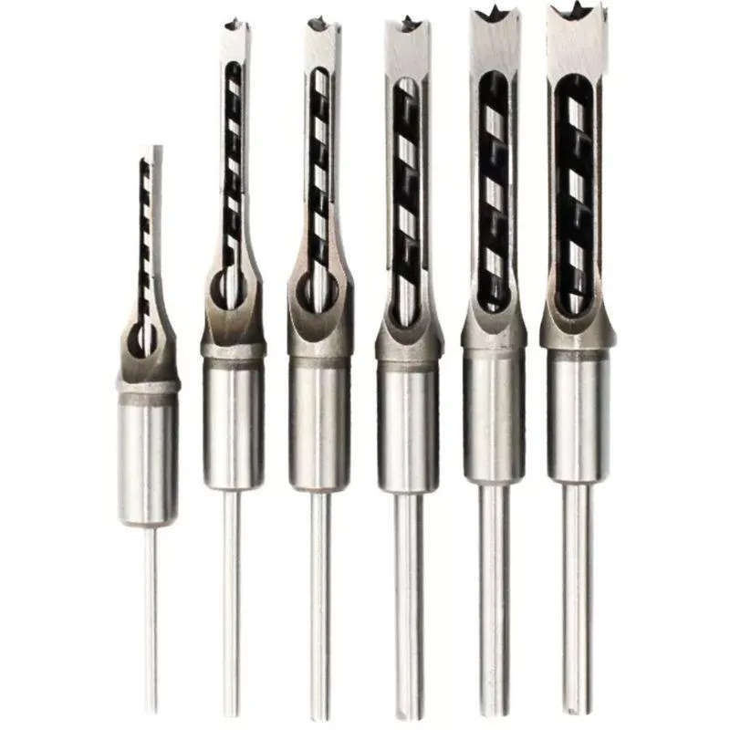 SET DE 6 BROCAS CUADRADAS DE MORTAJA PARA CARPINTERIA 6.4 MM A 16 MM.