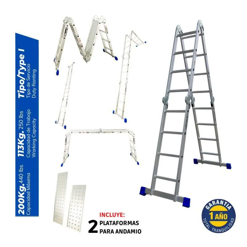 Escalera Aluminio Multiposición de 16 Pasos 4x4.