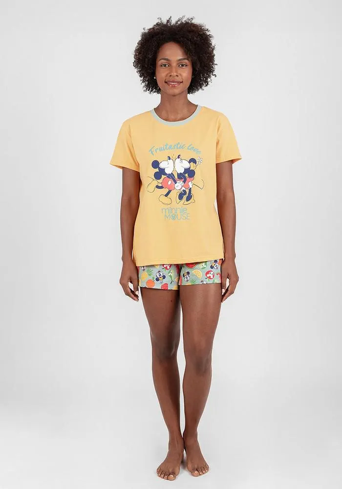 PIJAMA SHORT DISNEY MUJER ALGODÓN AMARILLO - D7047