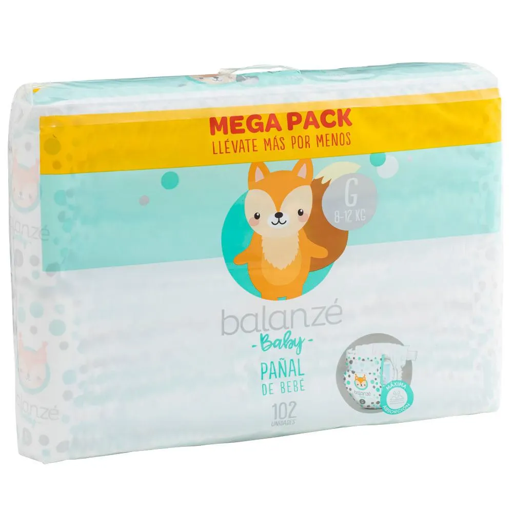 Pañal de Bebé BALANZÉ BABY Talla G Paquete 102un