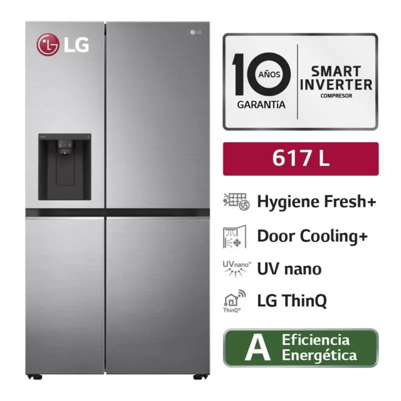 Refrigeradora LS66SPP 617L Hygiene Fresh+ Side By Side Plateada LG