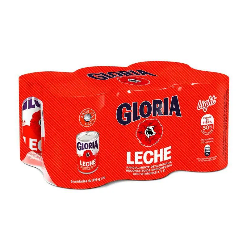 Sixpack Leche Reconstituida Gloria Light Lata 395g