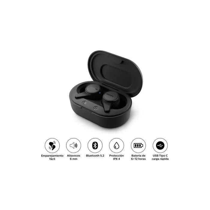 Audifonos True Wireless Philips Bluetooth TAT1207 Negro