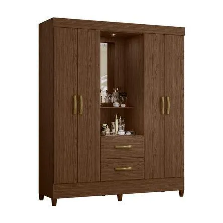 Ropero Mobi Tocador con luz 4 puertas 2 cajones Moka