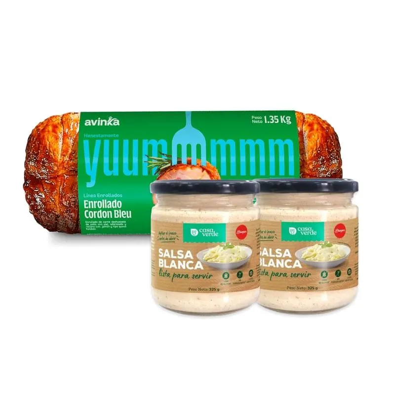 Pack Enrollado de pollo cordon bleu x 1.35 kg + 02 Salsa blanca Casa verde x 325gr