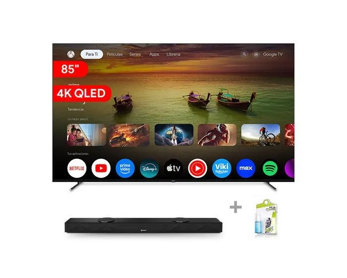 Televisor Miray Smart TV 85" QLED MQ85-E2000GBT + Soundbar Miray SBM-S25R + Kit de Limpieza Airboom AB C5/120ml