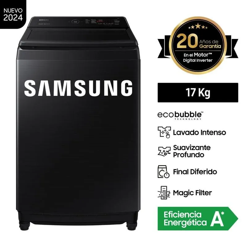 Lavadora Samsung EcoBubble 17KG Negra WA17CG6441BVPE