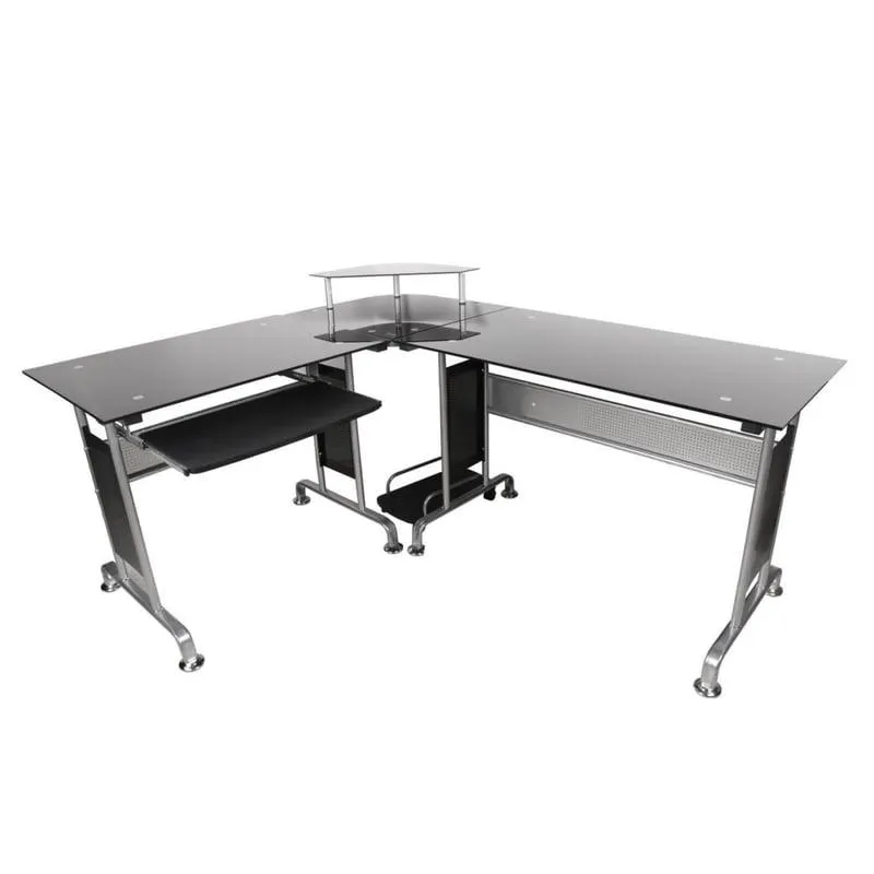 Escritorio En L De Vidrio Negro