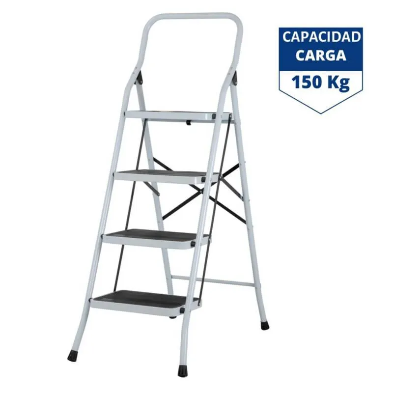 Escalera tijera 4 peldaños acero, plegable - pretul