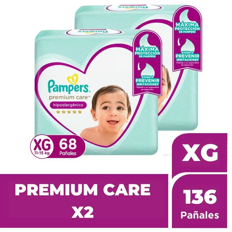 Twopack Pañales para Bebé Pampers Premium Care Talla XG 68un