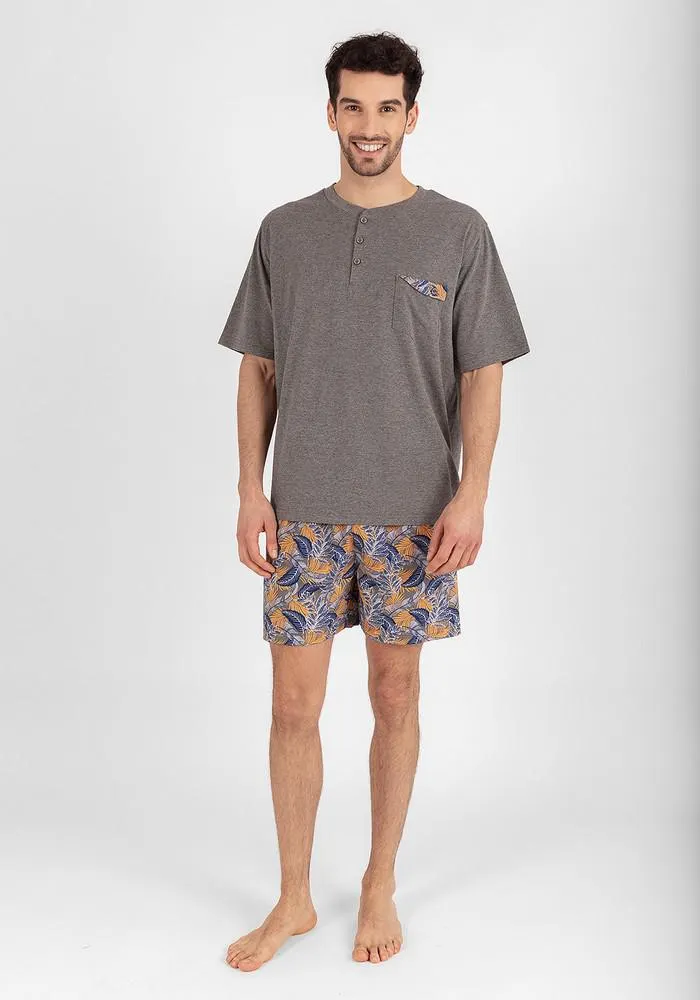 PIJAMA SHORT HOMBRE ALGODÓN GRIS - 77.749