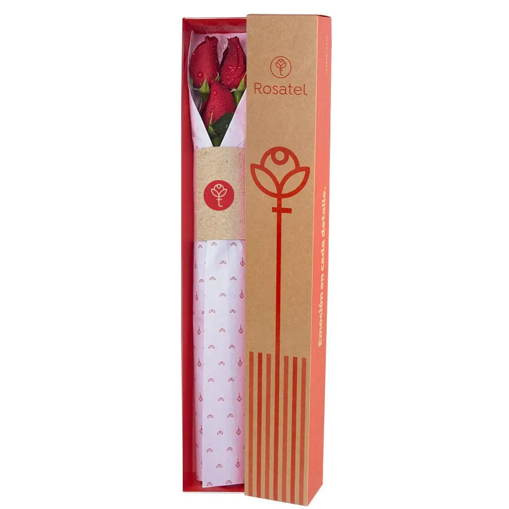 Caja Natural con 3 Rosas