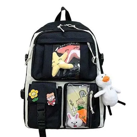 Mochila Kawaii Coreana con pines y peluches