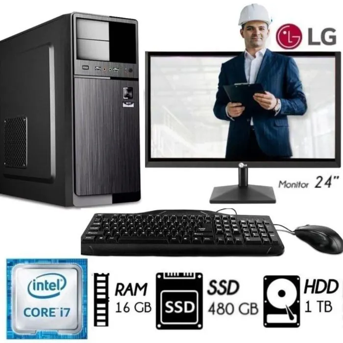 Computadora PC Intel Core i7 3.4 Ghz RAM 16GB Disco Duro 1TB+DISCO SSD 480GB MONITOR 24 FHD