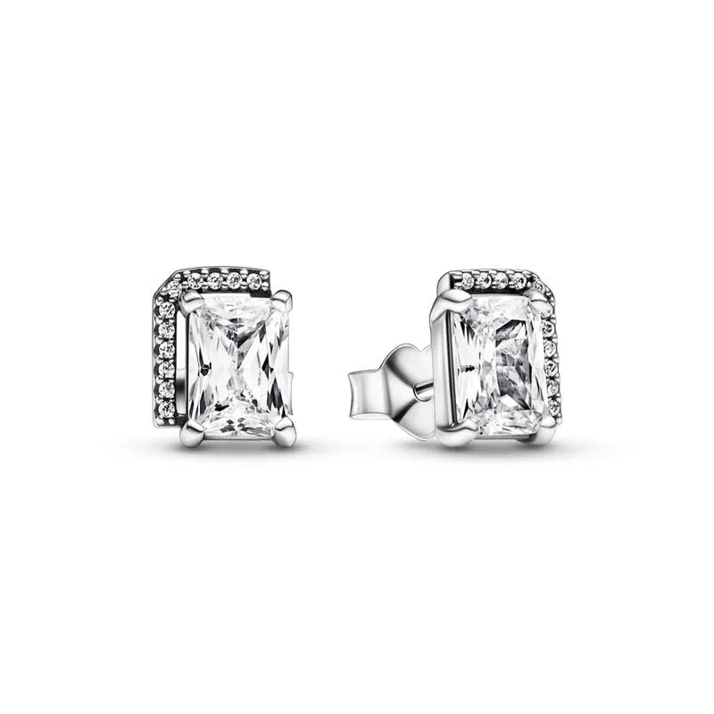 Pendientes de Botón Halo Brillante Rectangular Pandora Plata Esterlina