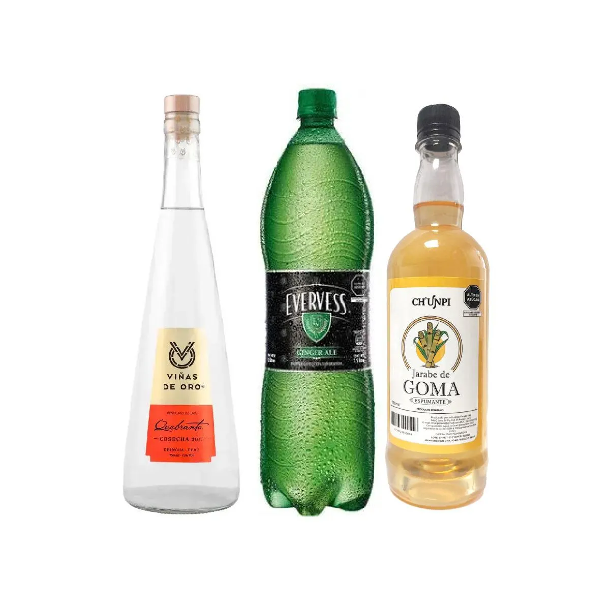 PISCO VIÑAS DE ORO QUEBRANTA 750ML EVERVESS 1.5LT JARABE DE GOMA CHUNPI 750 ML