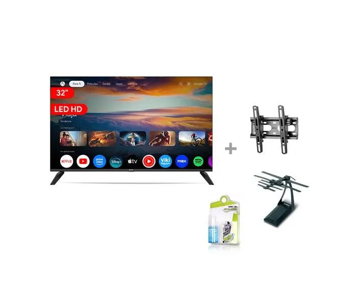 Televisor Miray Smart LED HD 32" MS32-E2000GBT + Soporte Fijo Miray SFM-23_43 + Kit de Limpieza Airboom AB C5/120ml + Antena UHF Interna Miray AI-M1