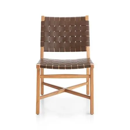 Silla de Comedor de Terraza Taj de Cuero Marrón con Estructura de Madera