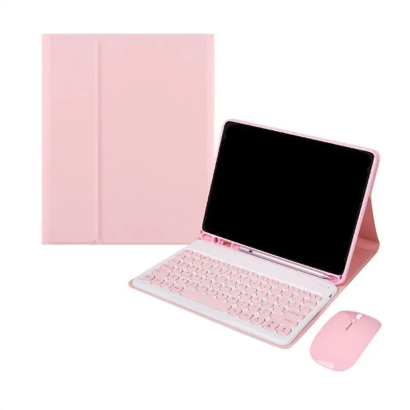 Para Samsung S6lite p610 teclado redondo rosa y funda de cuero rosa