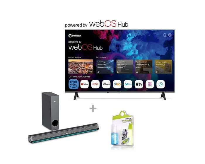 Televisor Miray LED 4K UHD Smart TV 65" MK65-K5001WBT + Soundbar Miray SBM-S28R Bluetooth + Kit de Limpieza Airboom AB C5/120ml