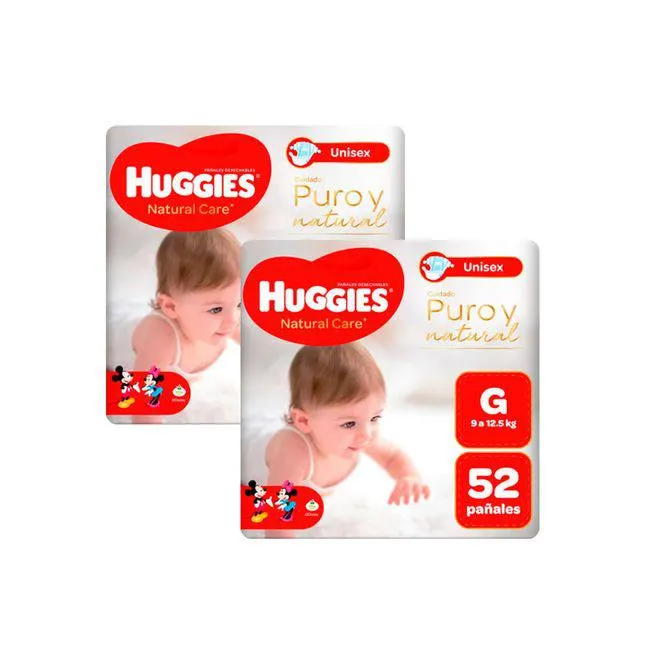 Pack HUGGIES Pañales Puro y Natural Talla G Paquete 52un x 2un