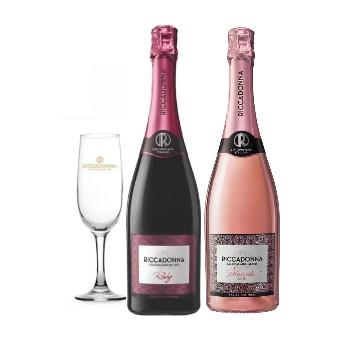 RICCADONNA RUBY 750 ML + MOSCATO 750 ML + COPAVIDRIO