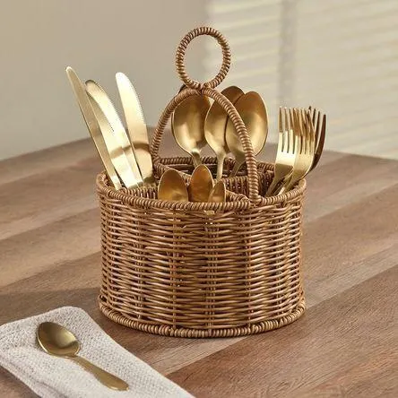 Cesta para Cubiertos Acabado Tipo Rattan Otoño Orange