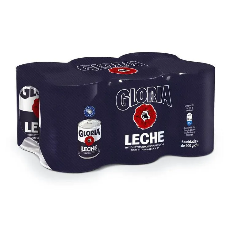 Sixpack Leche Reconstituida con Vitaminas Gloria Lata 400g
